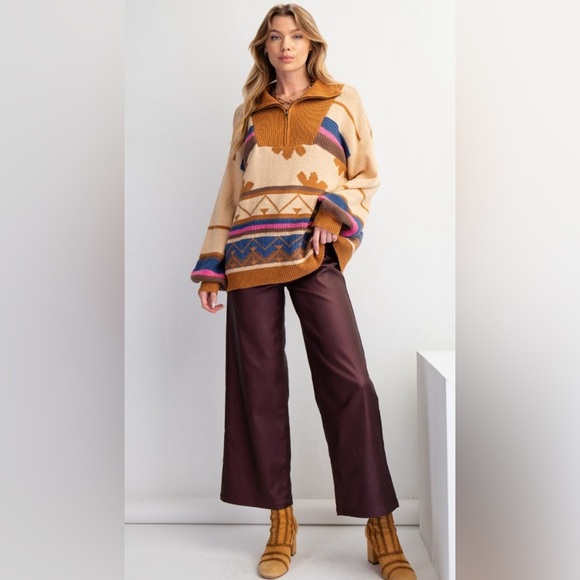 #034 Easel MULTI COLOR PATTERN KNIT SWEATER - Picture 2 of 5